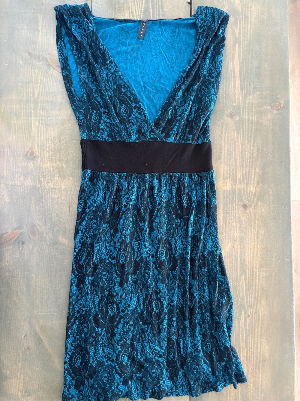 Everly Teal and Black deep V-Neck Midi Dress